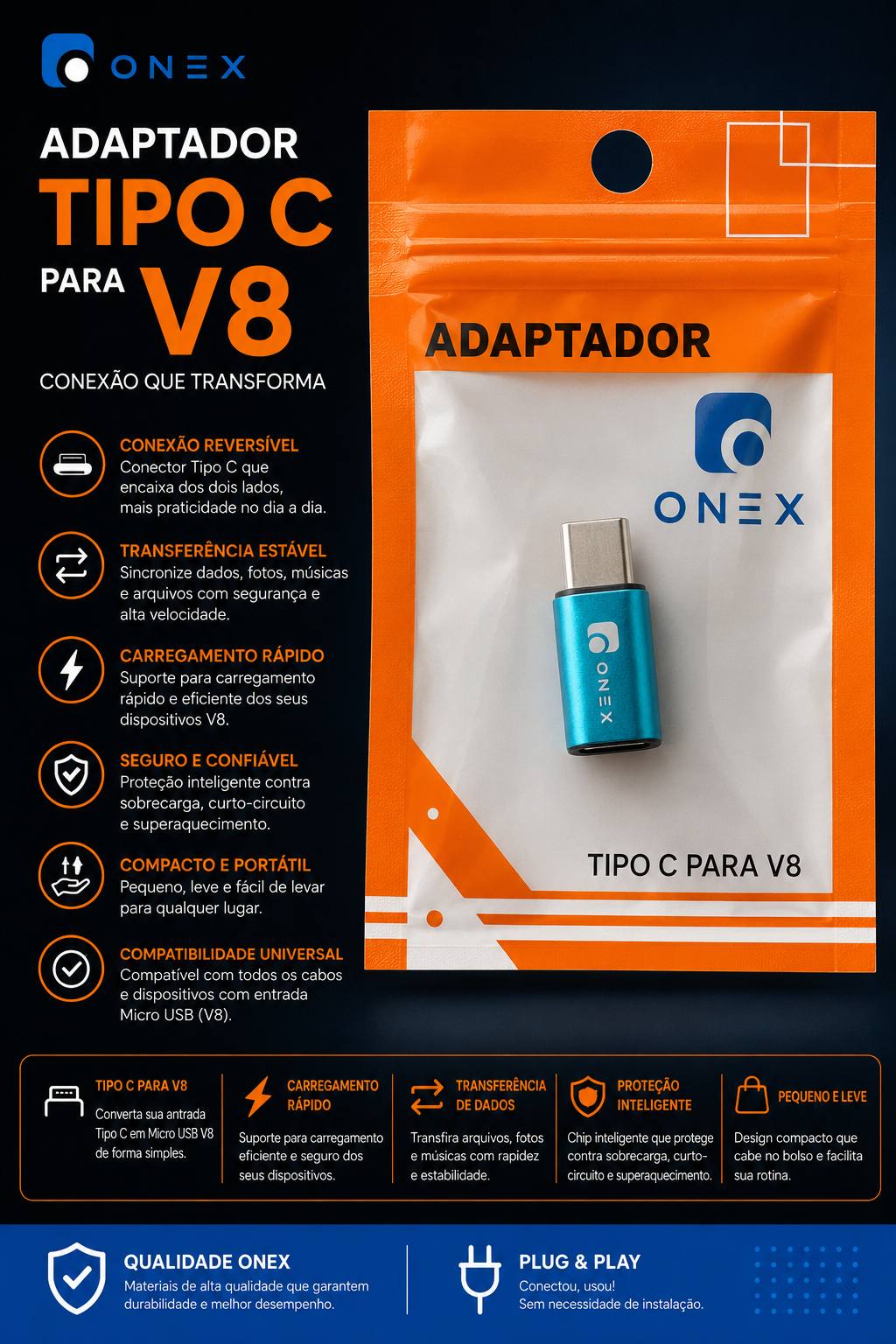 Adaptador Tipo C para V8 ONEX (USB-C para Micro USB)