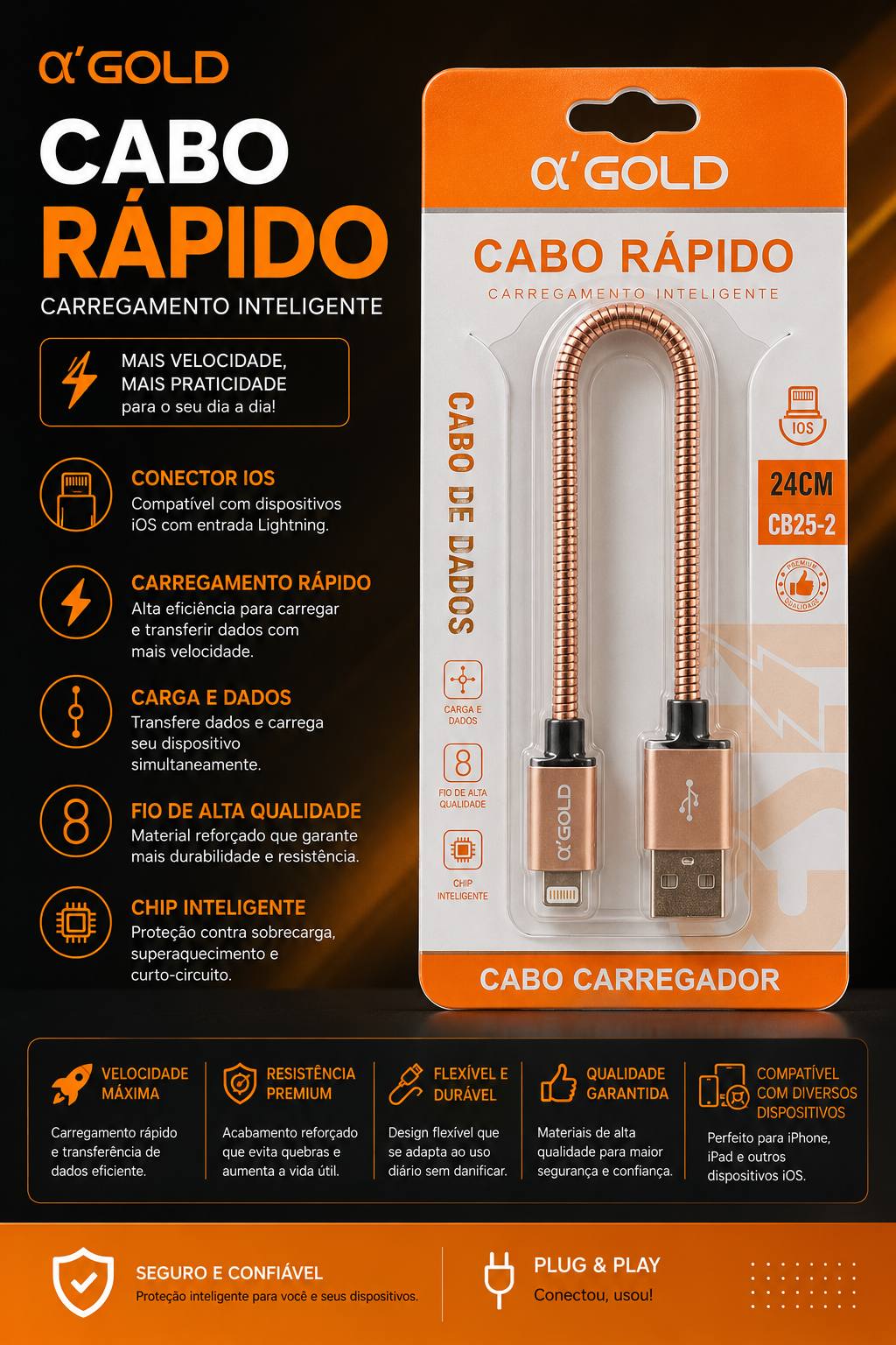 Cabo Rápido a'GOLD CB25-2 Lightning iOS 24cm