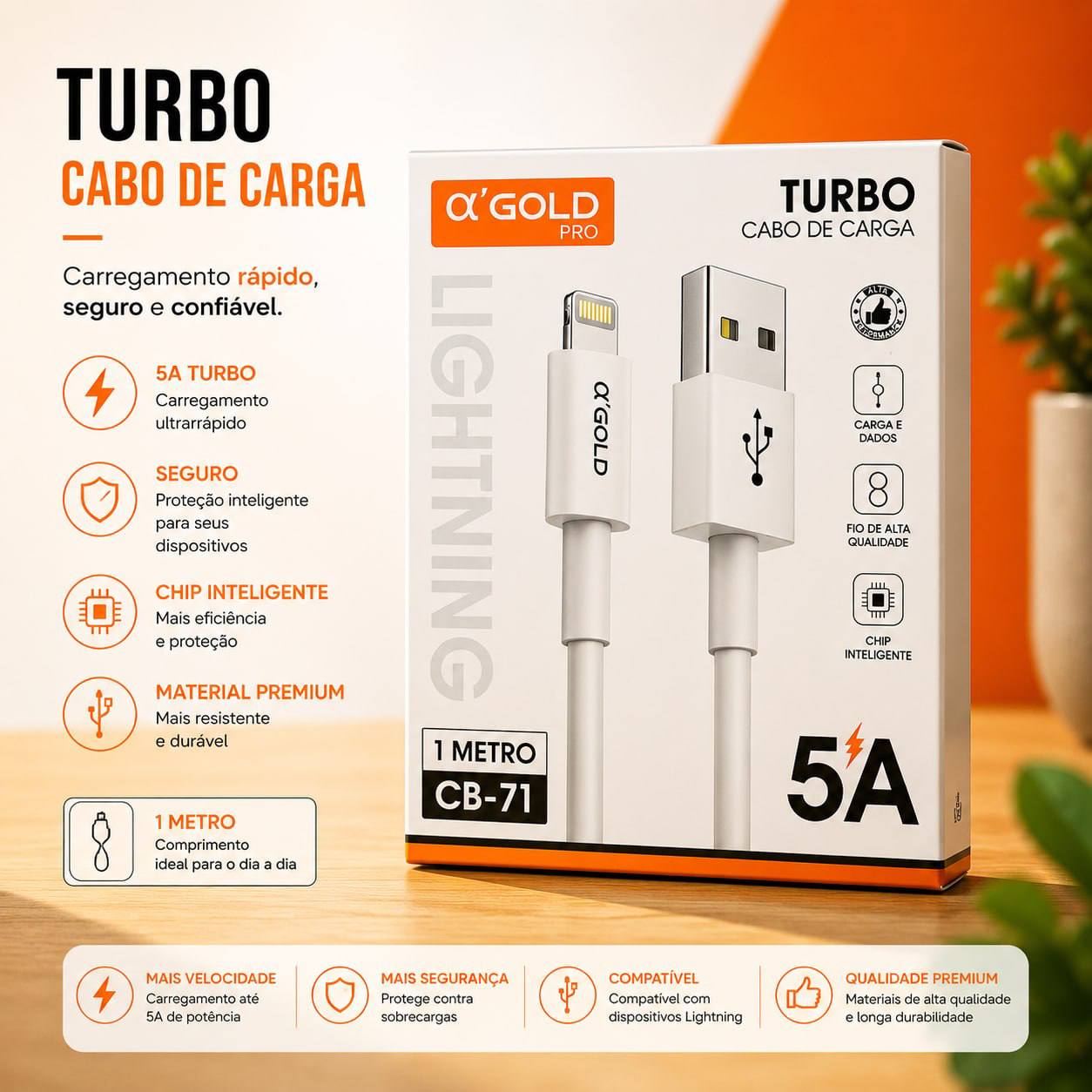 Cabo Turbo a'GOLD Pro Lightning 5A 1m