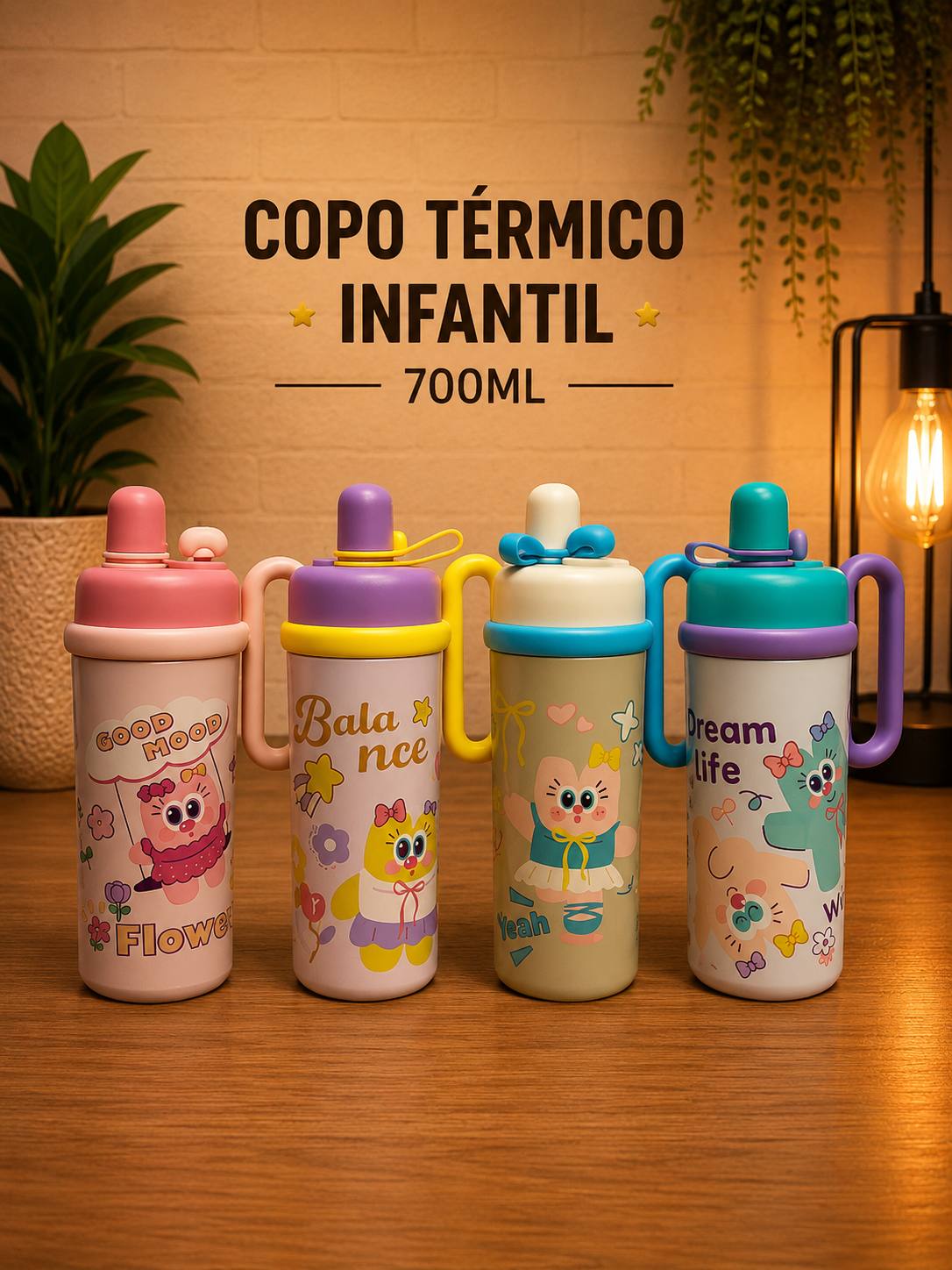 Copo Térmico Infantil 700ml com Canudo e Alça