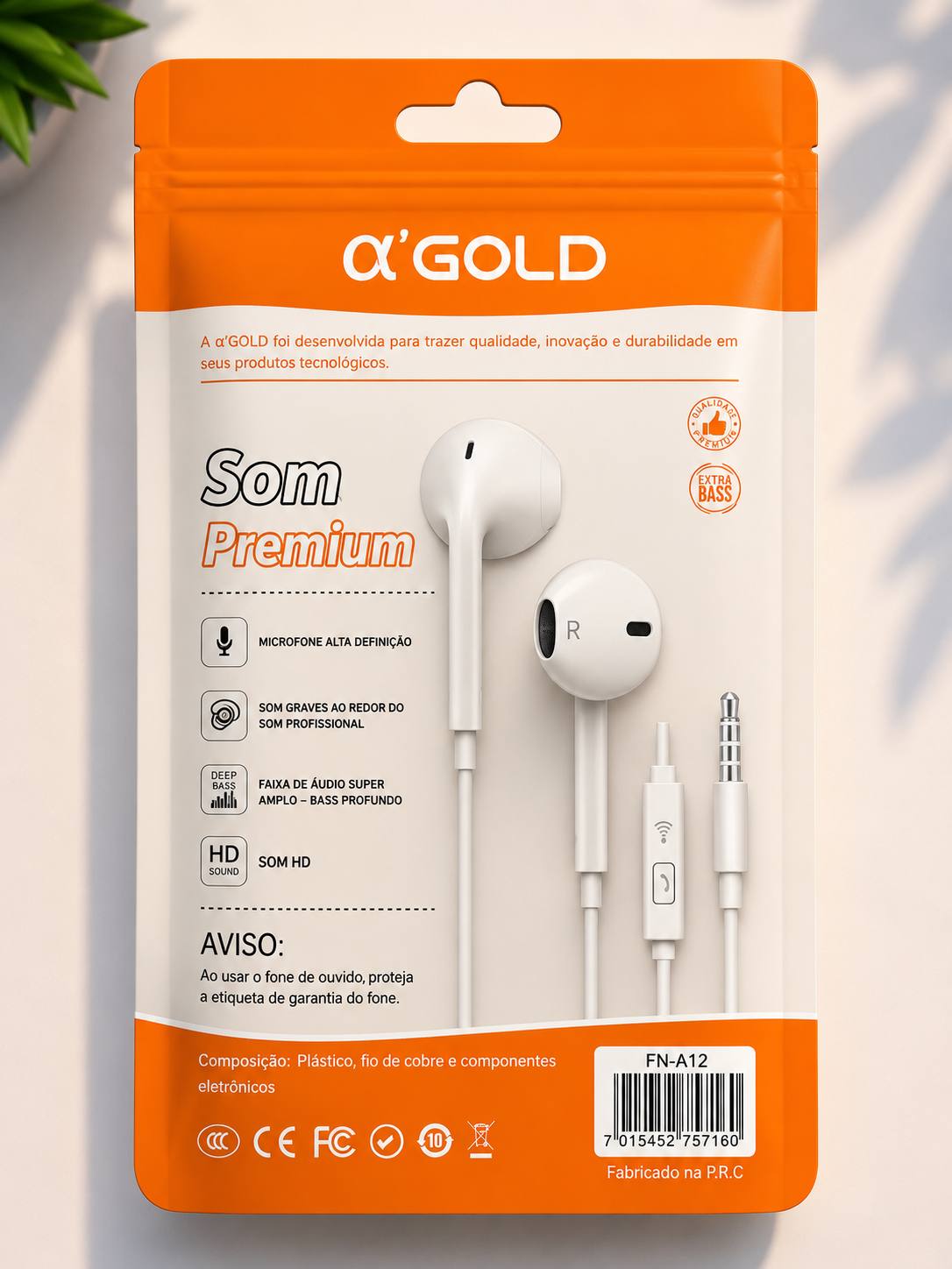 Fone com Fio a'GOLD FN-A12 P2 Som Premium