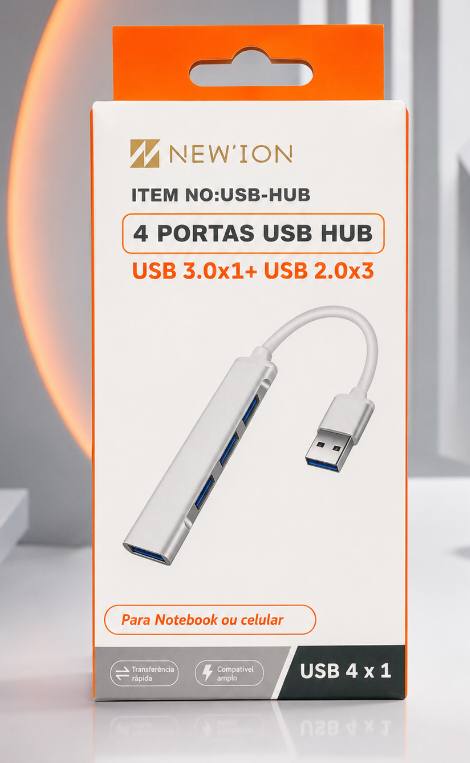 Hub USB NEW'ION 4 Portas USB 3.0x1 + USB 2.0x3