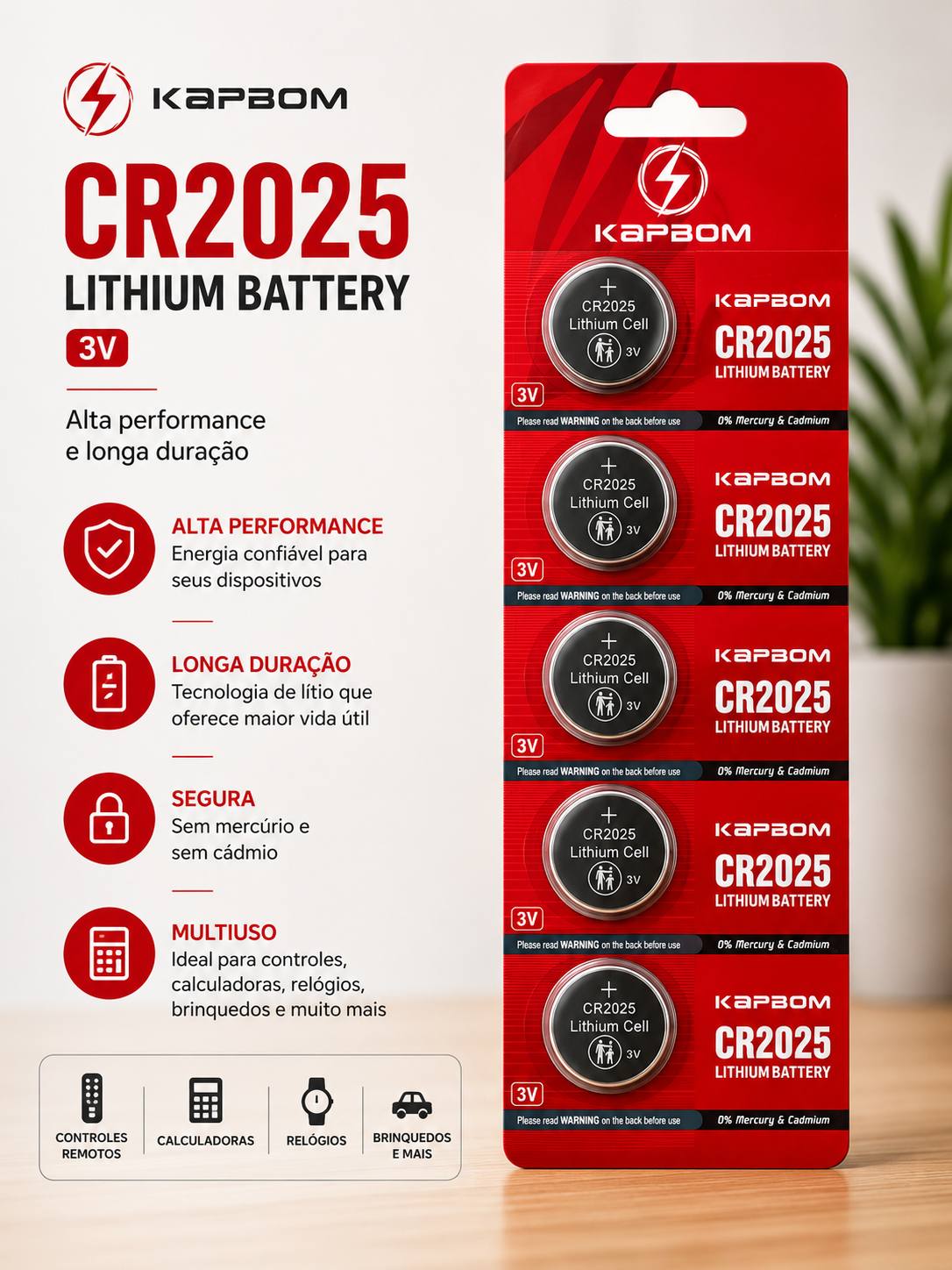 Bateria Lítio Kapbom CR2025 3V (Uni)
