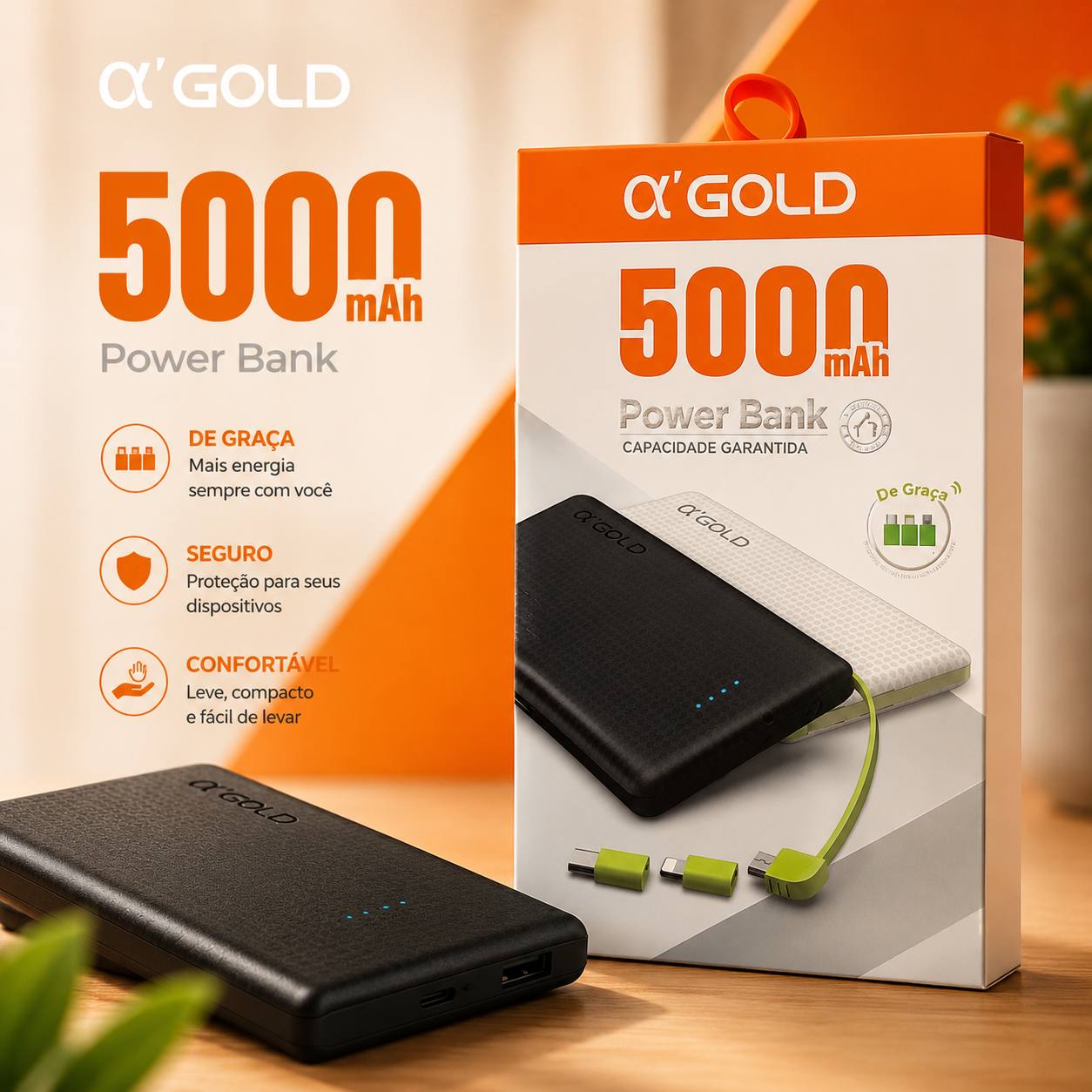 Power Bank a'GOLD 5000mAh Capacidade Garantida