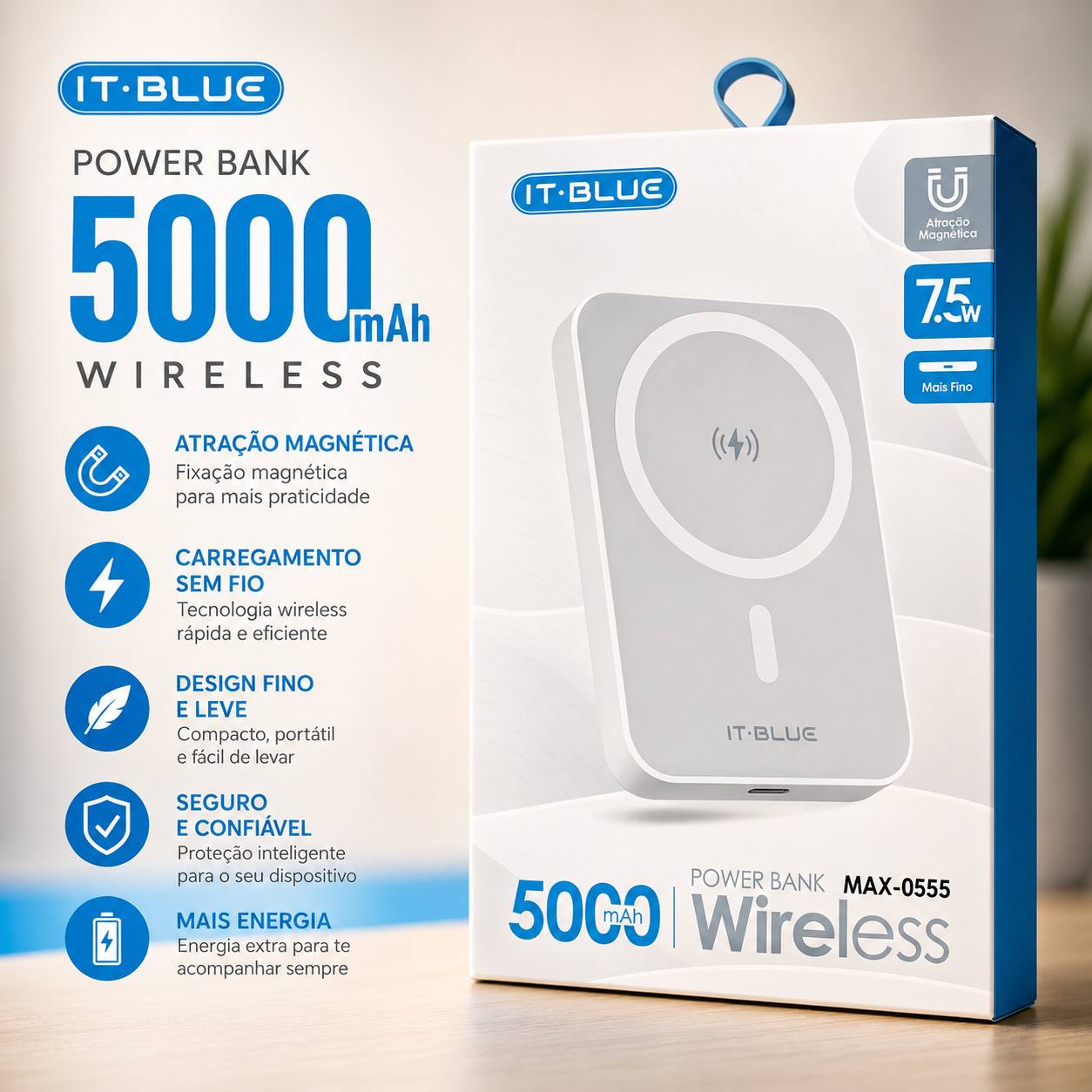 Power Bank Wireless Magnético IT-Blue MAX-0555 5000mAh
