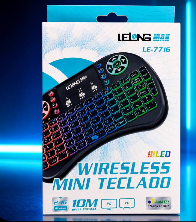 Mini Teclado Wireless LELONG MAX LE-7716 LED 2.4G